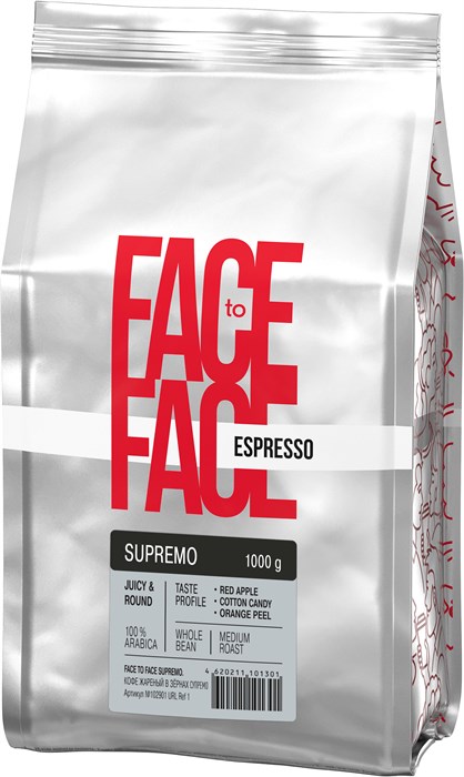 Кофе в зёрнах FACE TO FACE Supremo (Супремо) 100% Арабика 1 кг 7162915